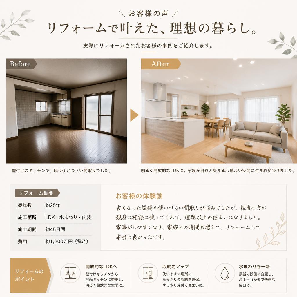 お客様の声：実際のリフォーム事例