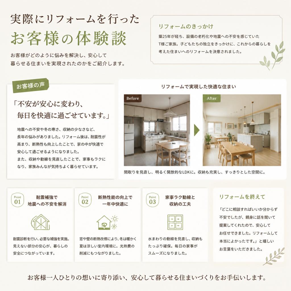 お客様の声：安心のリフォーム体験