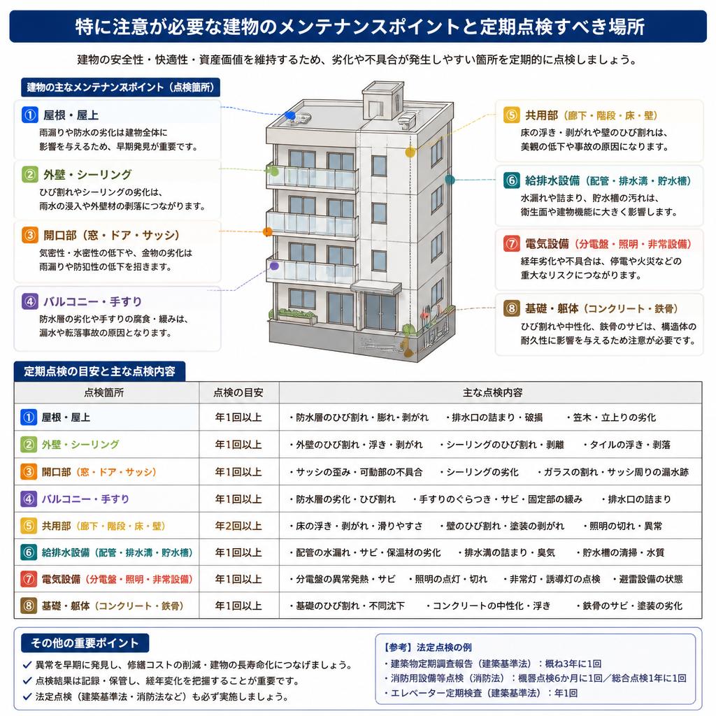メンテナンスが必要な箇所